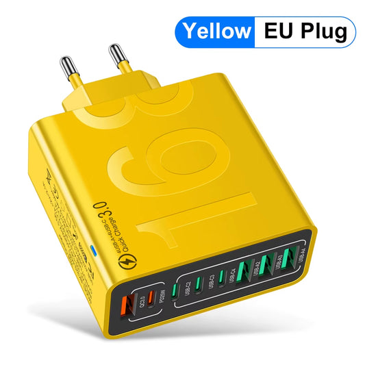 Cargador USB multipuerto de 150 W con carga rápida y adaptador de pared para Xiaomi, iPhone, Samsung y Huawei, con conector PD tipo C y enchufe para UE/EE. UU./Corea.